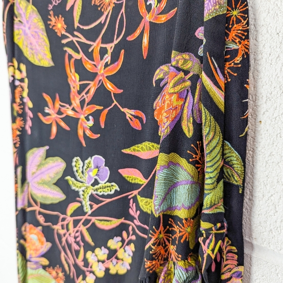 NWOT H&M Tropical Print Midi Skirt Black Hi-Lo Ruffle Viscose Small/Medium Color - Picture 5 of 13